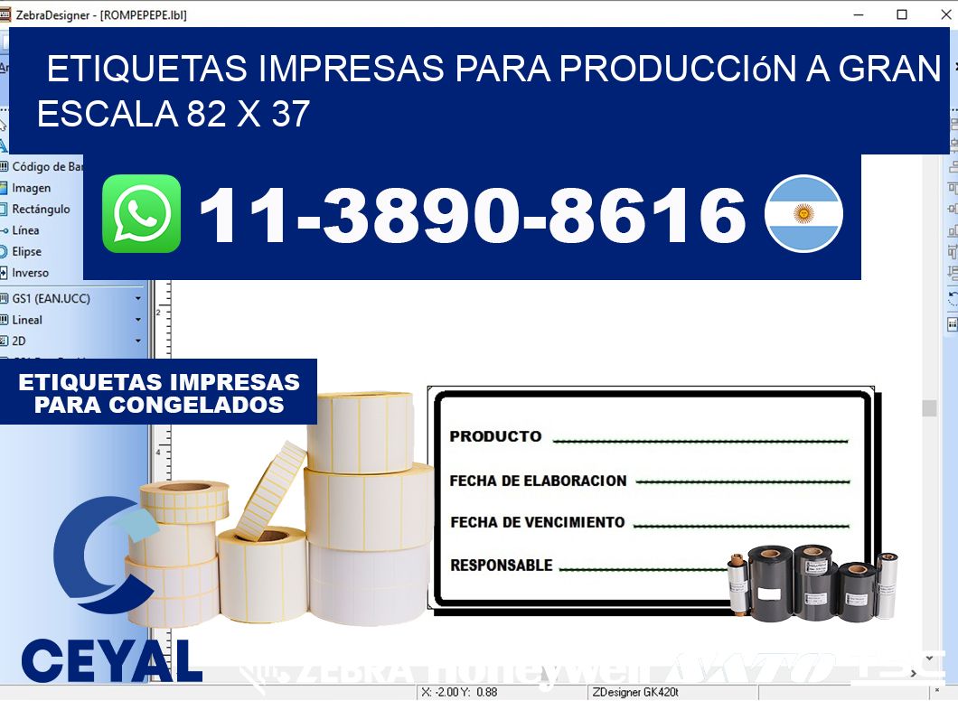 etiquetas impresas para producción a gran escala 82 x 37