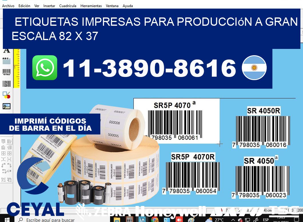 etiquetas impresas para producción a gran escala 82 x 37