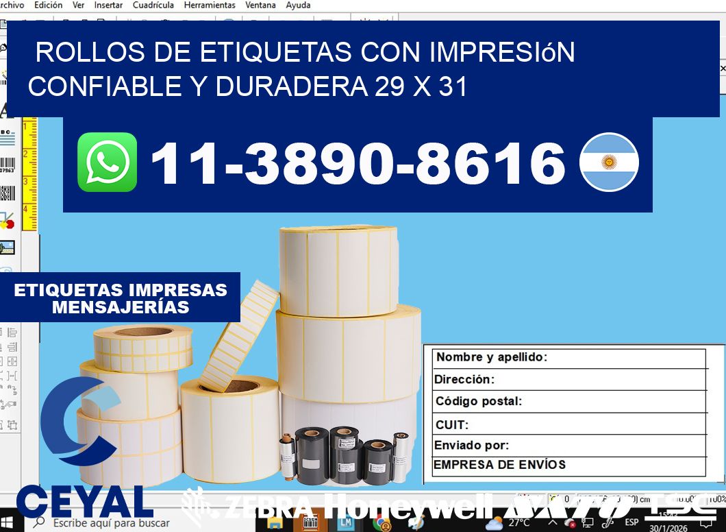 rollos de etiquetas con impresión confiable y duradera 29 x 31