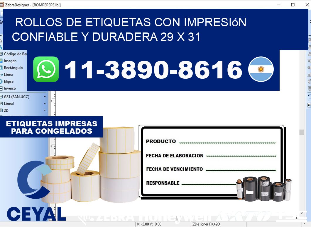rollos de etiquetas con impresión confiable y duradera 29 x 31