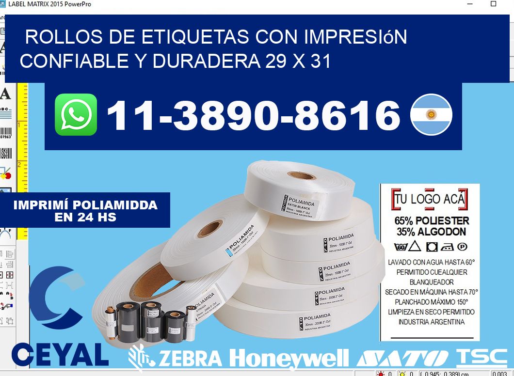 rollos de etiquetas con impresión confiable y duradera 29 x 31