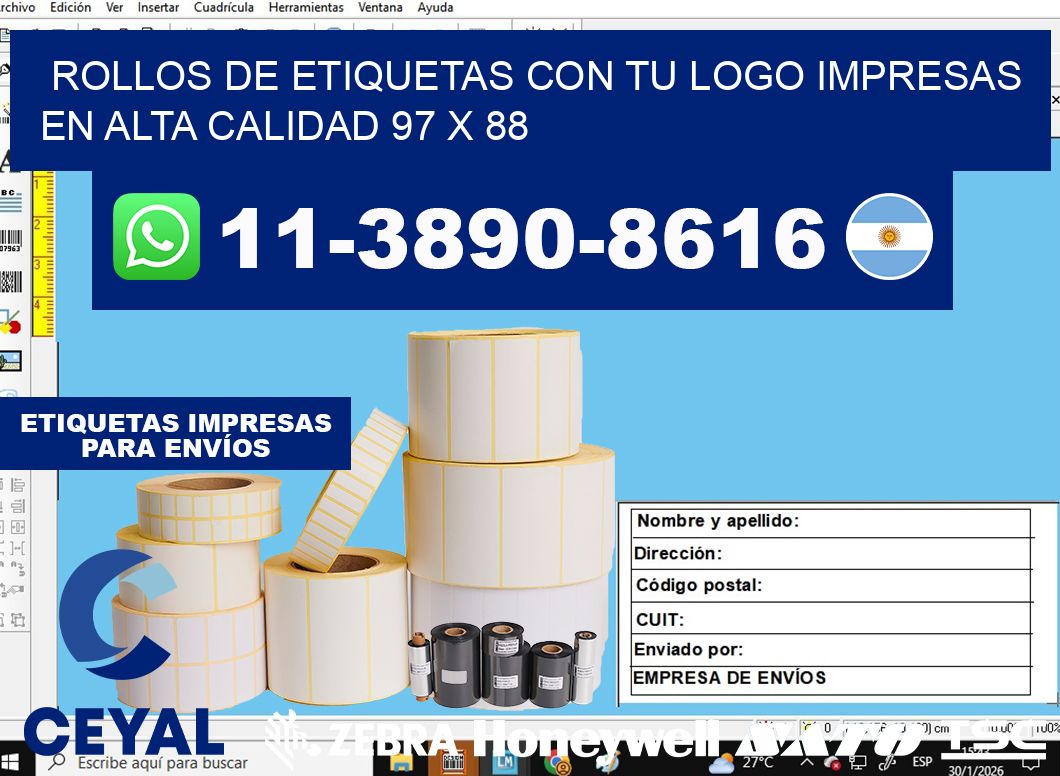 rollos de etiquetas con tu logo impresas en alta calidad 97 x 88
