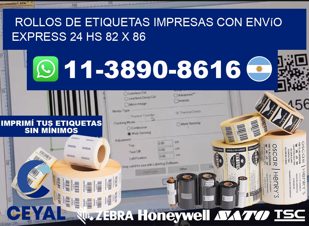 rollos de etiquetas impresas con envío express 24 hs 82 x 86