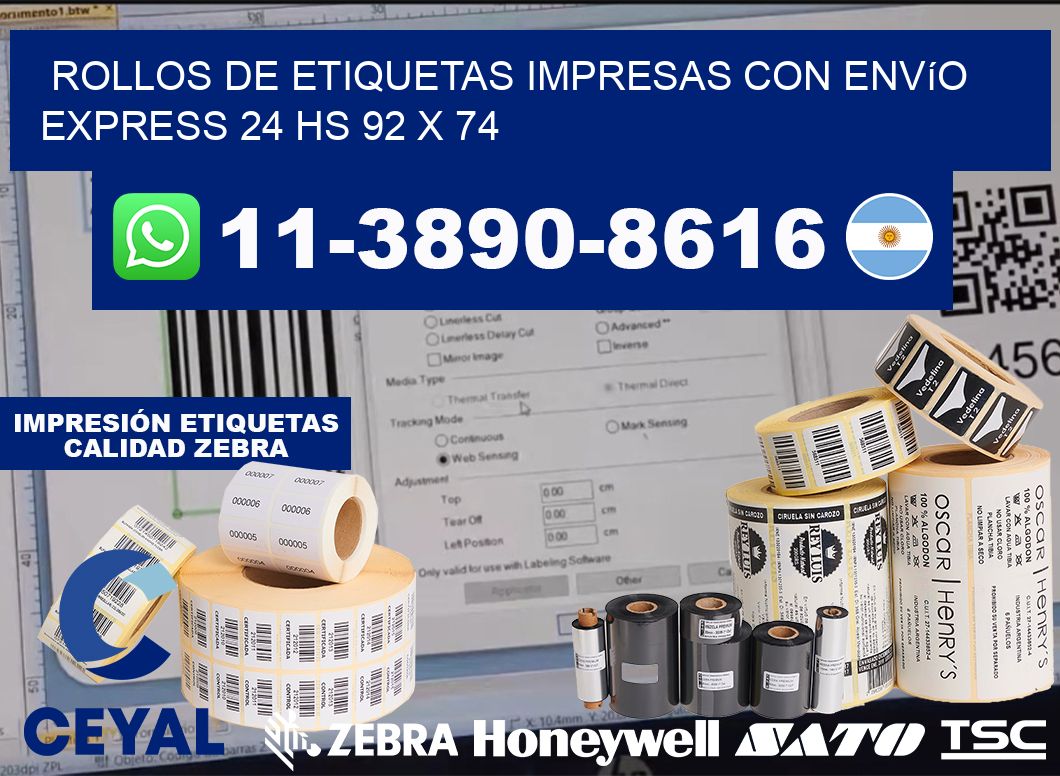 rollos de etiquetas impresas con envío express 24 hs 92 x 74