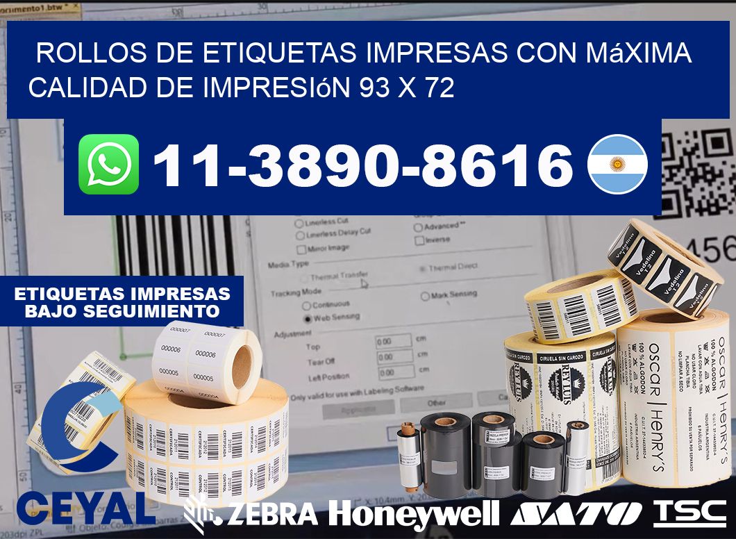 rollos de etiquetas impresas con máxima calidad de impresión 93 x 72