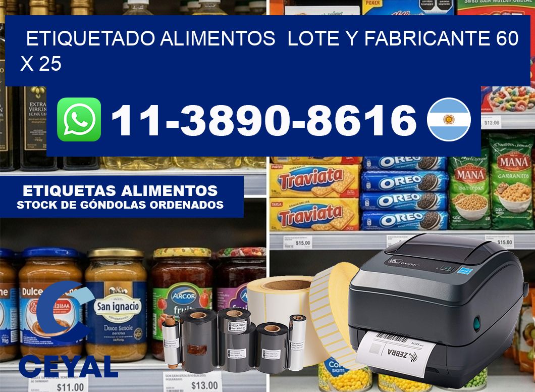 etiquetado alimentos  Lote y fabricante 60 x 25