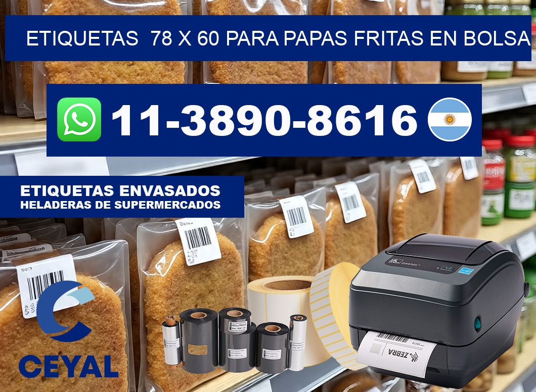 etiquetas  78 x 60 para Papas fritas en bolsa