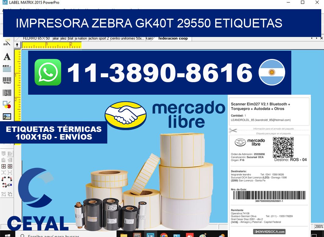 impresora zebra gk40t 29550 etiquetas