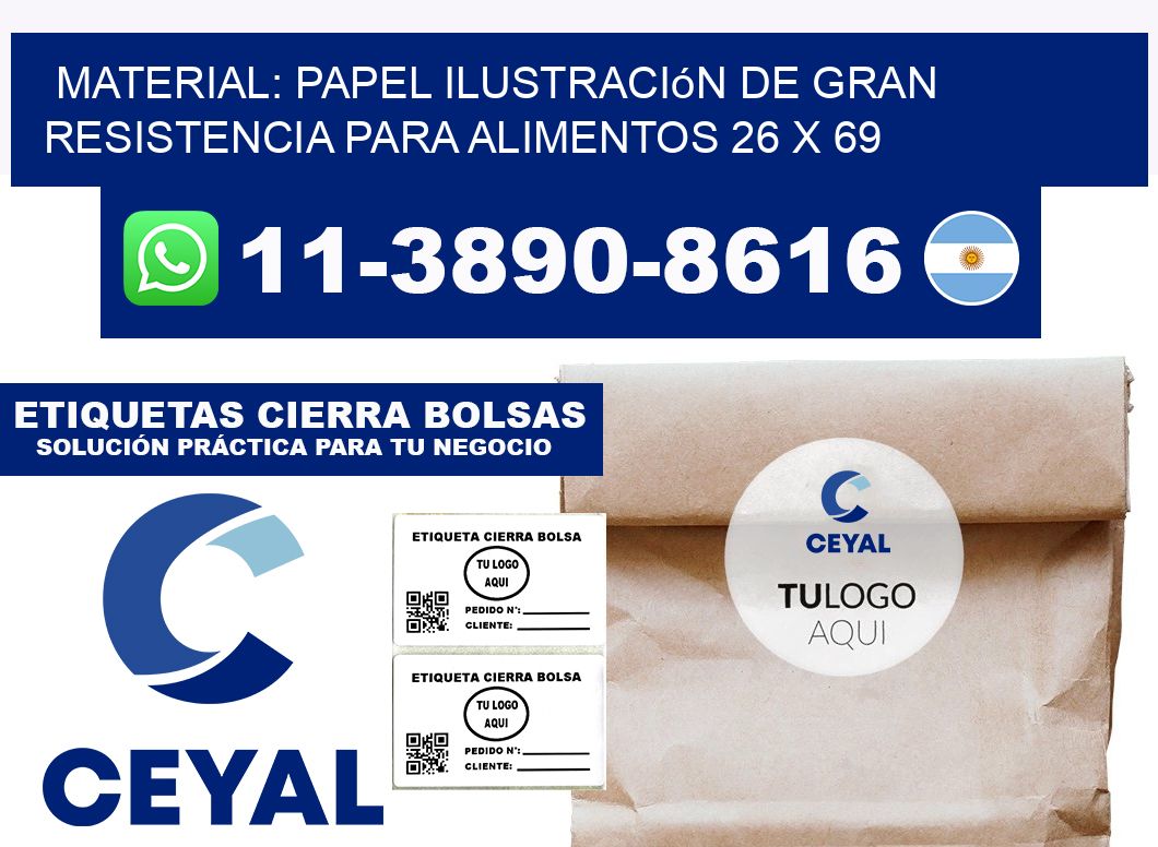 Material: papel ilustración de gran resistencia para alimentos 26 x 69