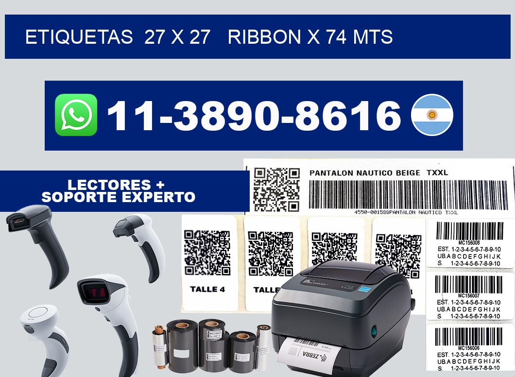 etiquetas  27 x 27   ribbon x 74 mts