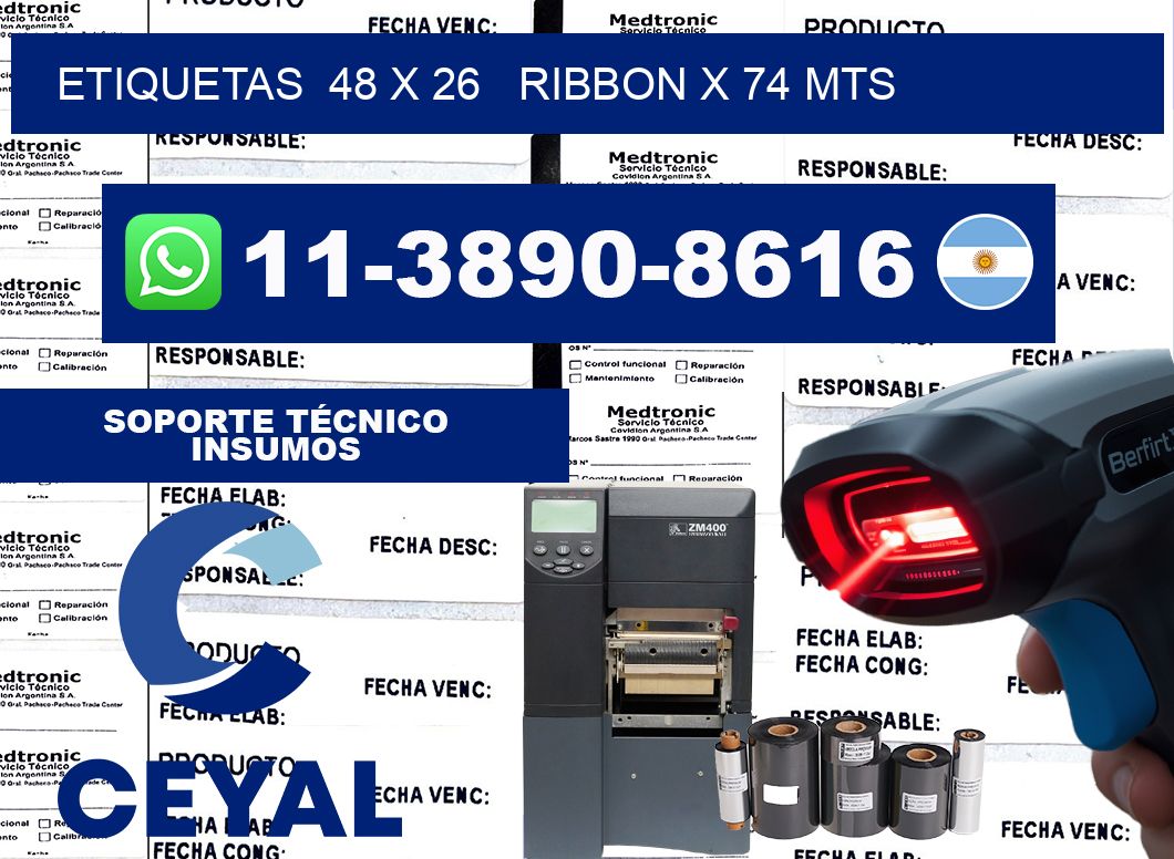 etiquetas  48 x 26   ribbon x 74 mts