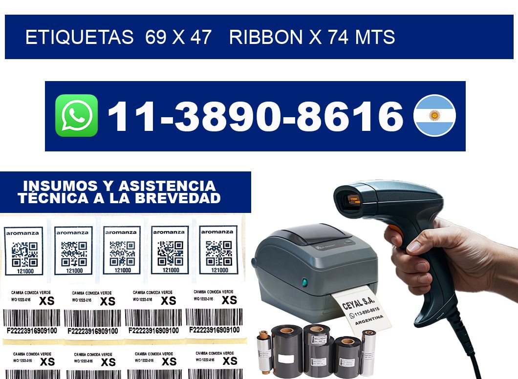 etiquetas  69 x 47   ribbon x 74 mts
