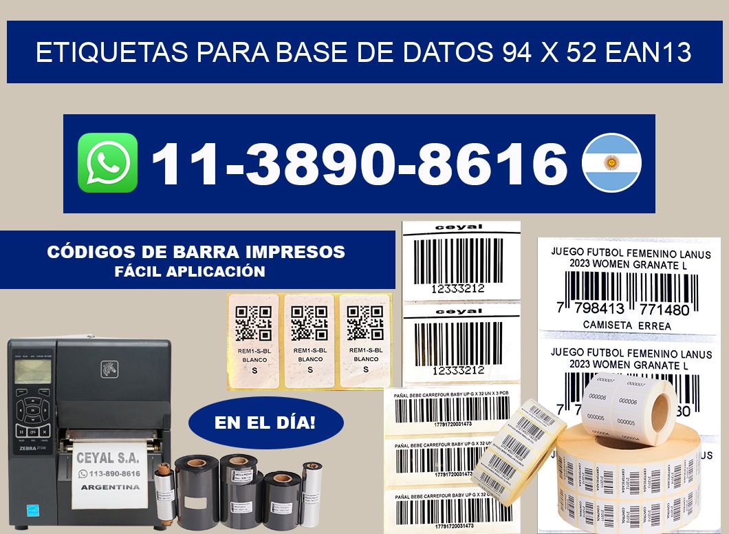 etiquetas para base de datos 94 x 52 ean13