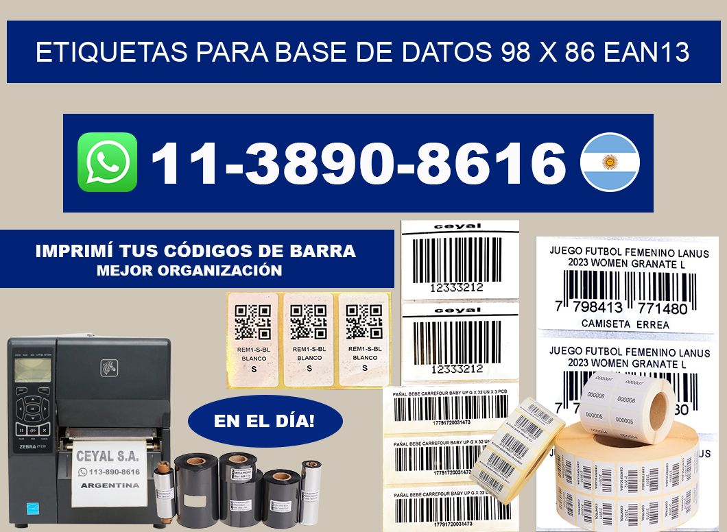 etiquetas para base de datos 98 x 86 ean13