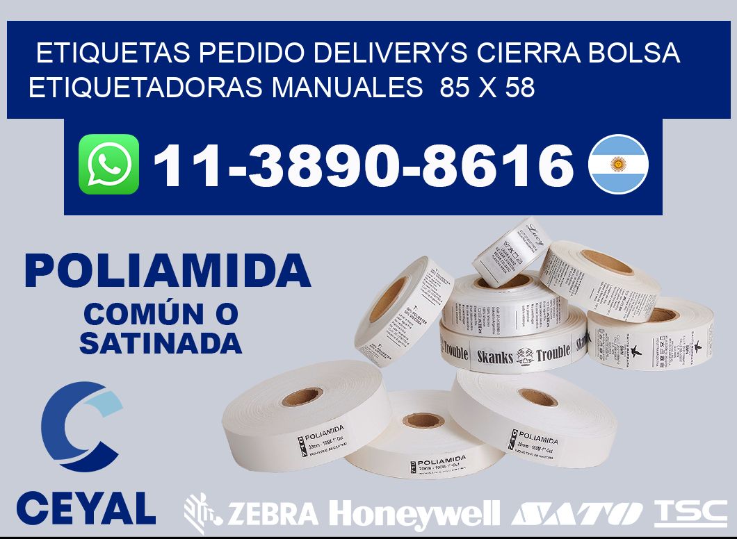 etiquetas pedido deliverys cierra bolsa  Etiquetadoras Manuales  85 x 58