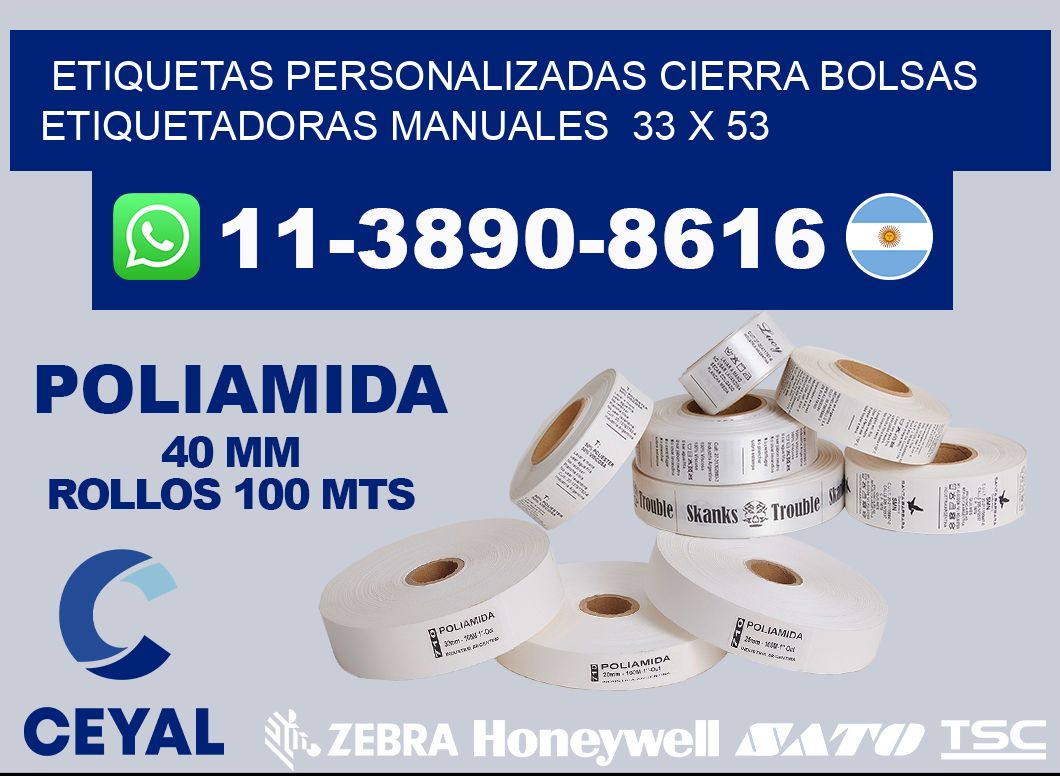 etiquetas personalizadas cierra bolsas Etiquetadoras Manuales 33 x 53