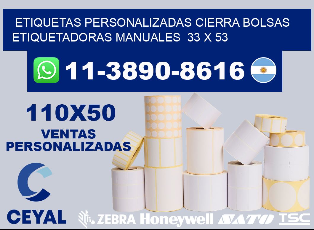 etiquetas personalizadas cierra bolsas  Etiquetadoras Manuales  33 x 53