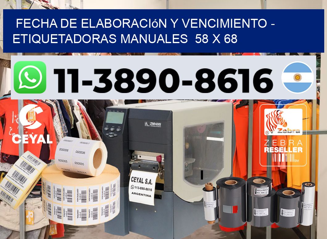 fecha de elaboración y vencimiento - Etiquetadoras Manuales  58 x 68