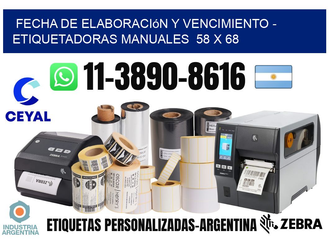 fecha de elaboración y vencimiento - Etiquetadoras Manuales  58 x 68