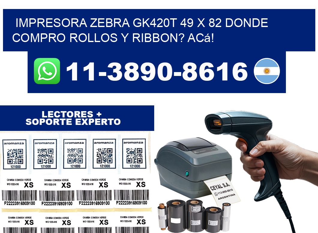 impresora zebra gk420t 49 x 82 Donde compro rollos y ribbon? Acá!