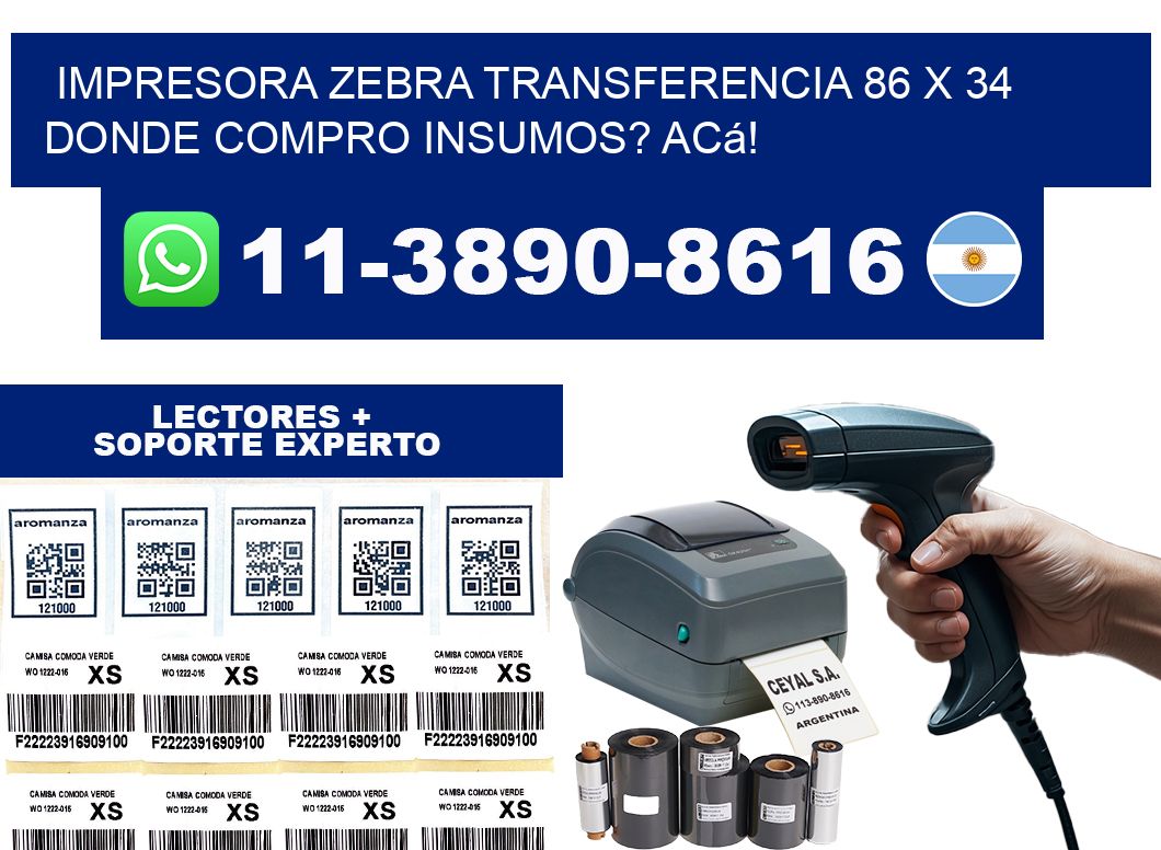 impresora zebra transferencia 86 x 34 Donde compro insumos? Acá!