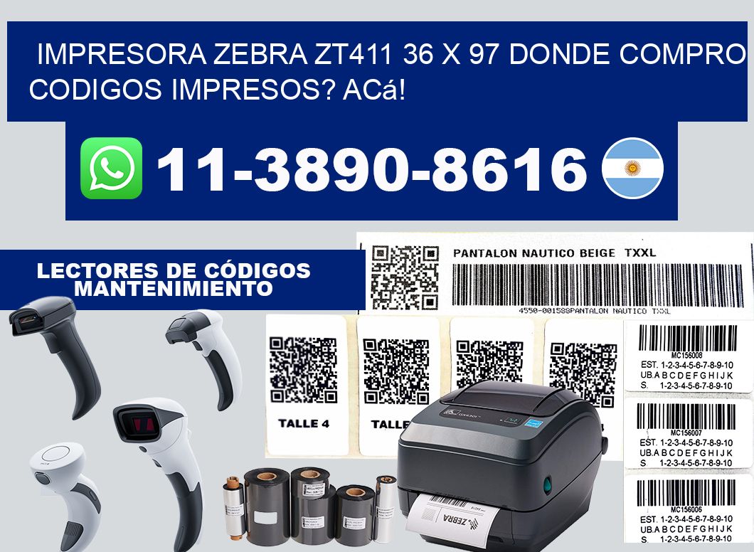impresora zebra zt411 36 x 97 Donde compro codigos impresos? Acá!