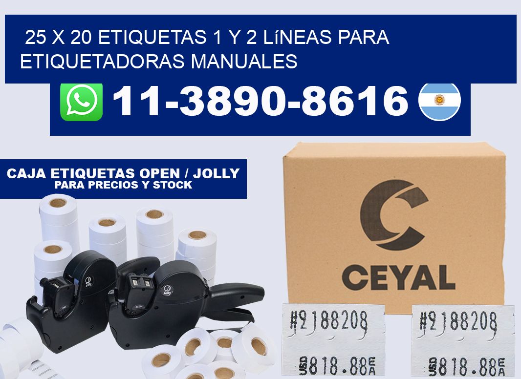 25 x 20 Etiquetas 1 y 2 líneas para etiquetadoras manuales