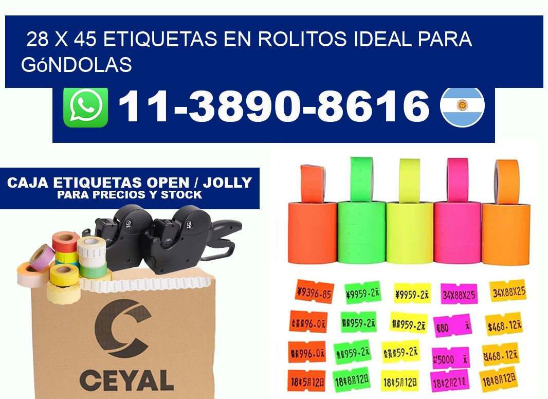 28 x 45 etiquetas en rolitos ideal para góndolas