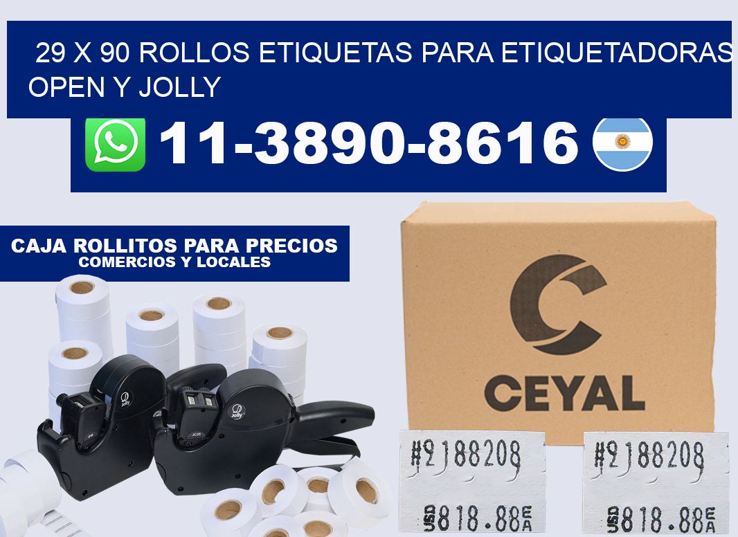 29 x 90 Rollos etiquetas para etiquetadoras open y jolly