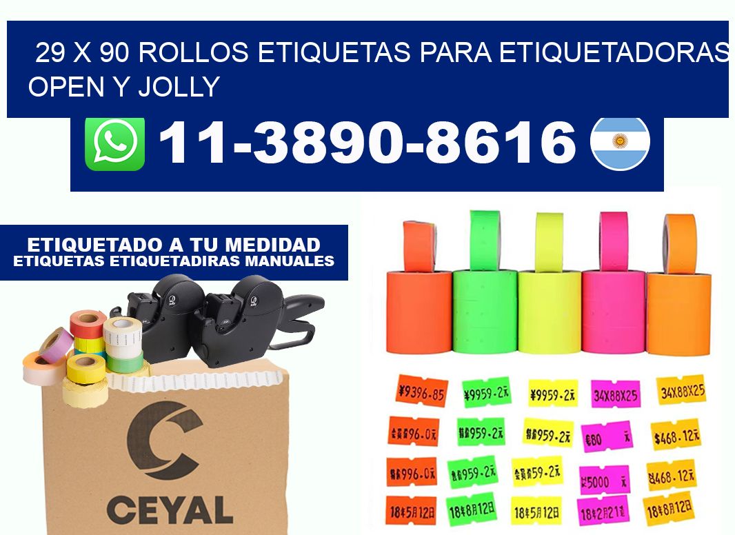 29 x 90 Rollos etiquetas para etiquetadoras open y jolly