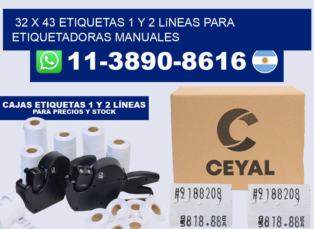 32 x 43 Etiquetas 1 y 2 líneas para etiquetadoras manuales