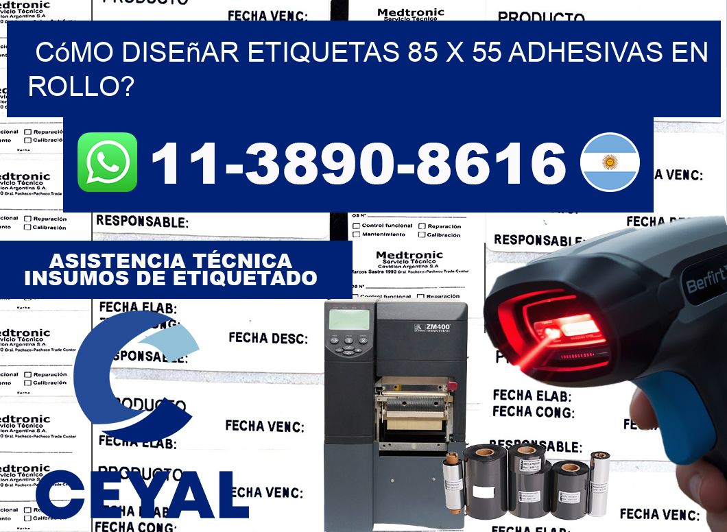 Cómo diseñar etiquetas 85 x 55 adhesivas en rollo?