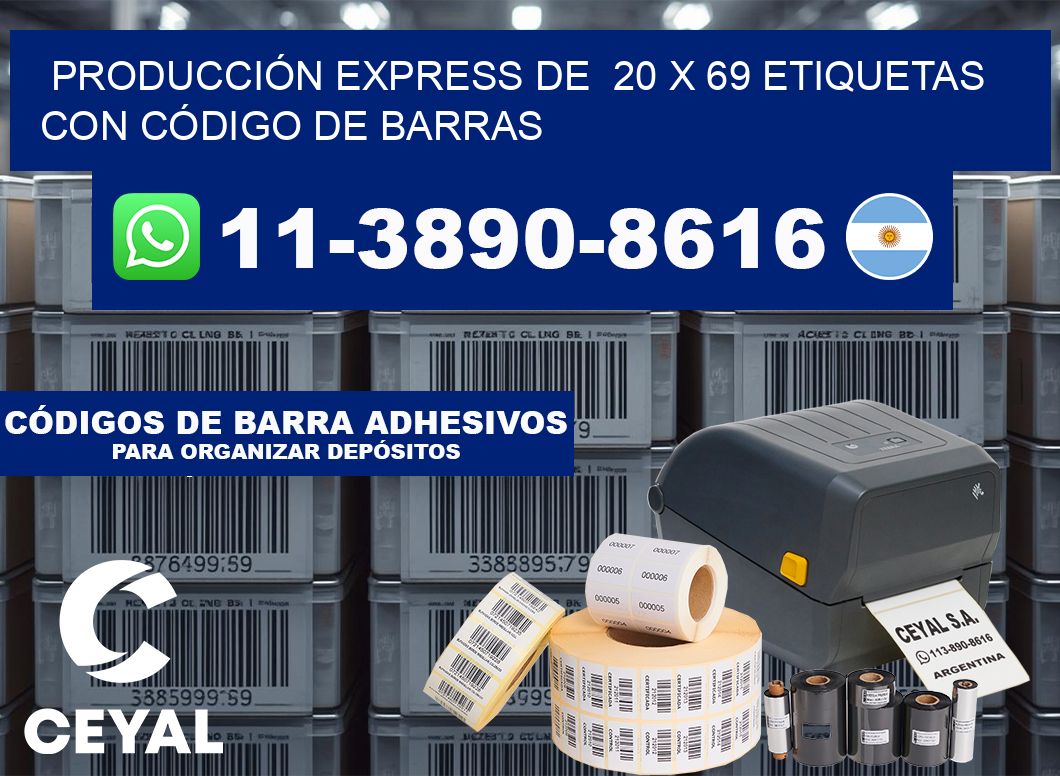 PRODUCCIÓN EXPRESS DE  20 x 69 ETIQUETAS CON CÓDIGO DE BARRAS