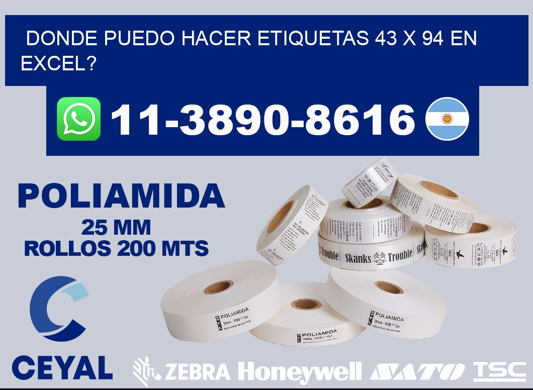 donde puedo hacer etiquetas 43 x 94 en excel?