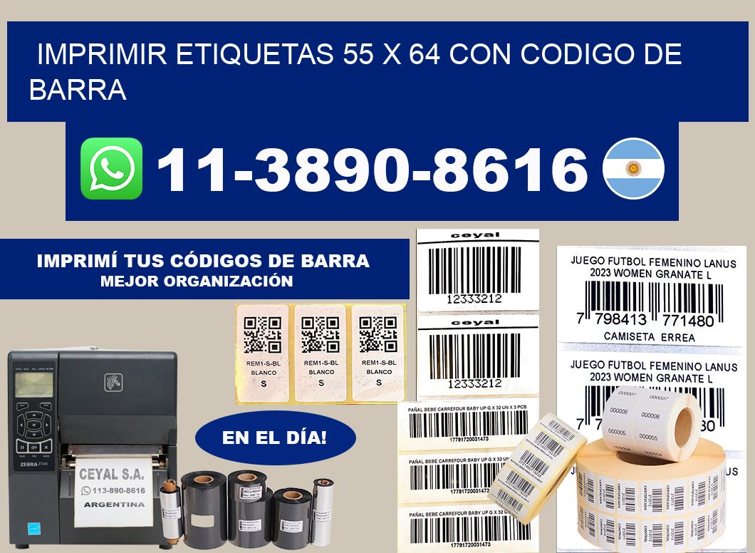 imprimir etiquetas 55 x 64 con codigo de barra