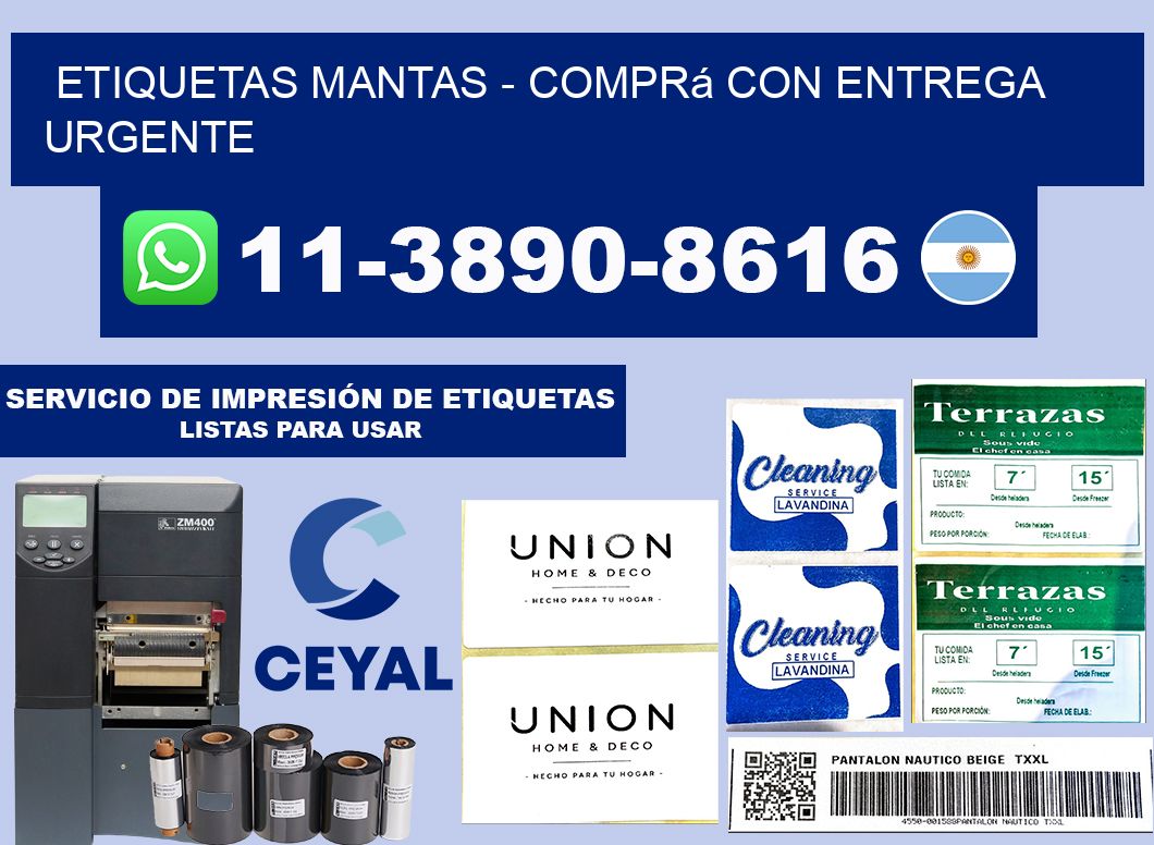 Etiquetas Mantas - Comprá con entrega urgente